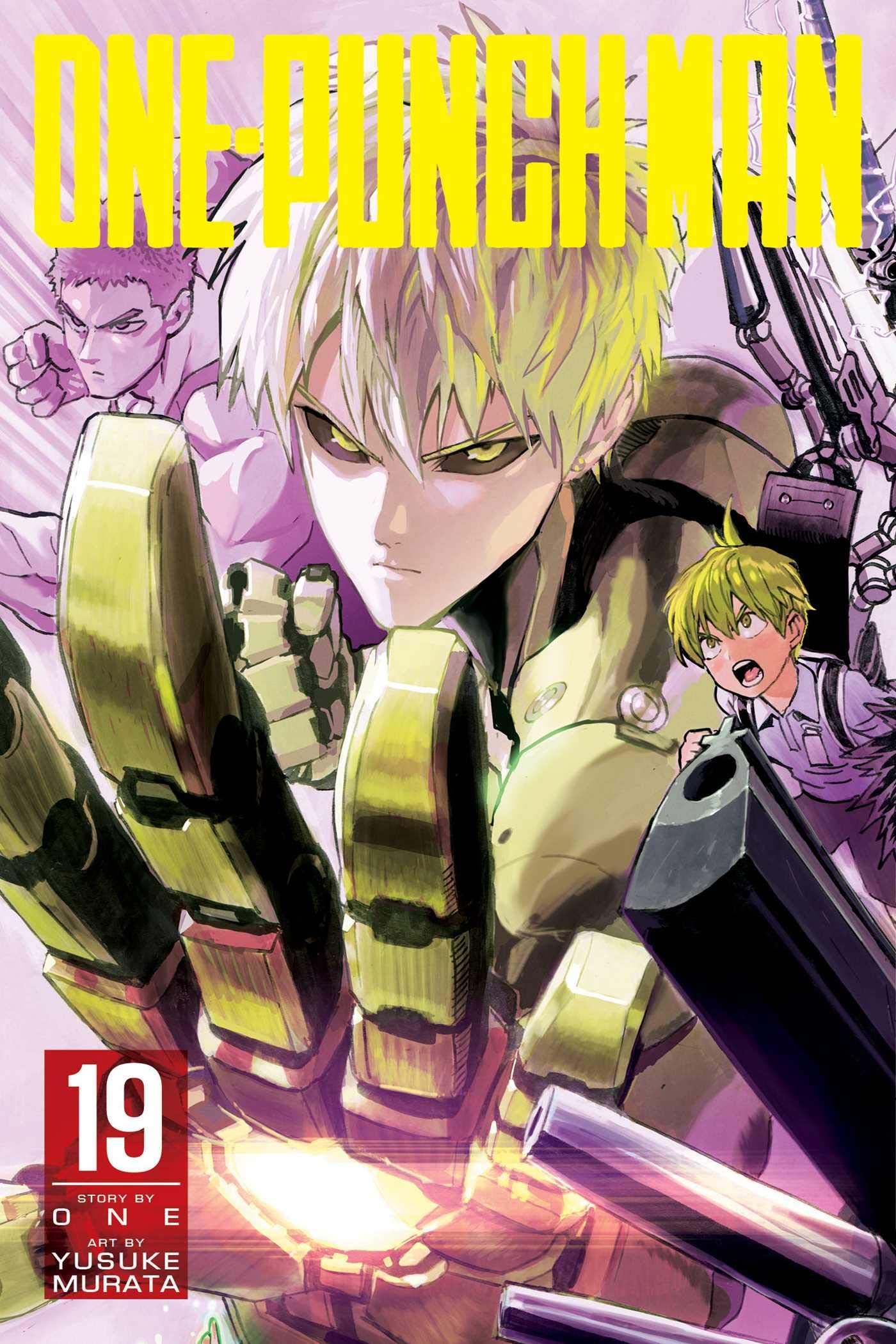 Interior manga page spread from One-Punch Man showing Yusuke Murata's detailed action artwork