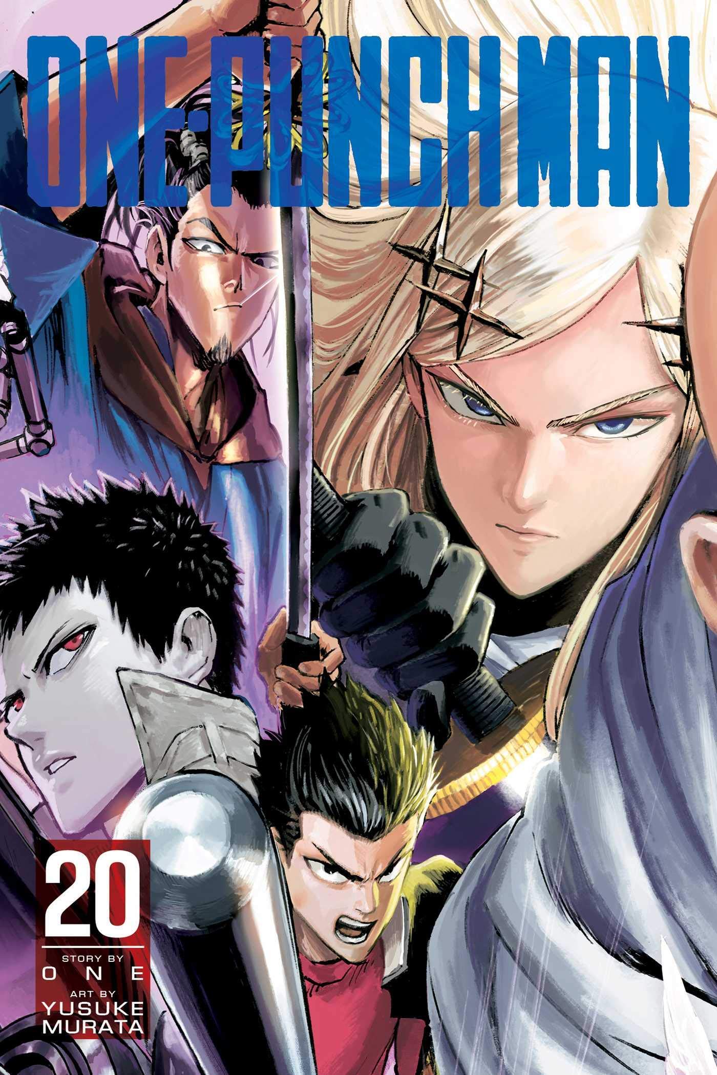 Stacked view of the One-Punch Man Vol. 16-20 5-book paperback collection set on a shelf