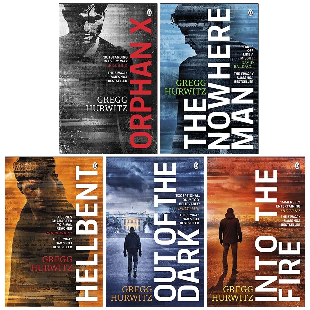 Close-up of the Orphan X series paperback set showing cover art and titles by Gregg Hurwitz
