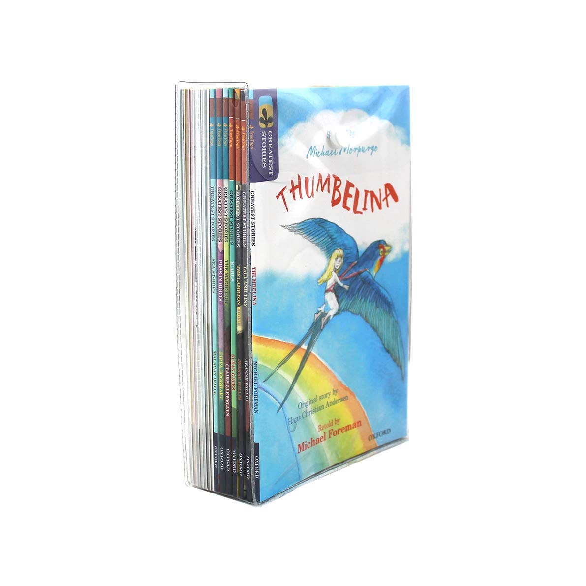 Back cover of Oxford Reading Tree Greatest Stories 14 book set showing titles and age 7+ reading level