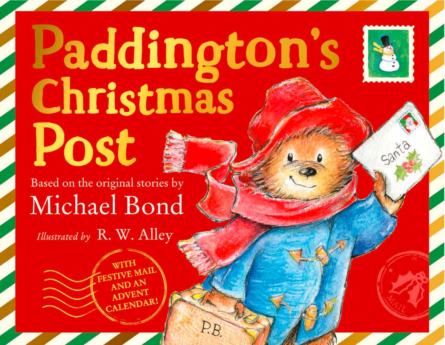 Paddington's Christmas Post by Michael Bond hardcover front cover showing Paddington Bear with holiday mail and envelopes, ages 3-6