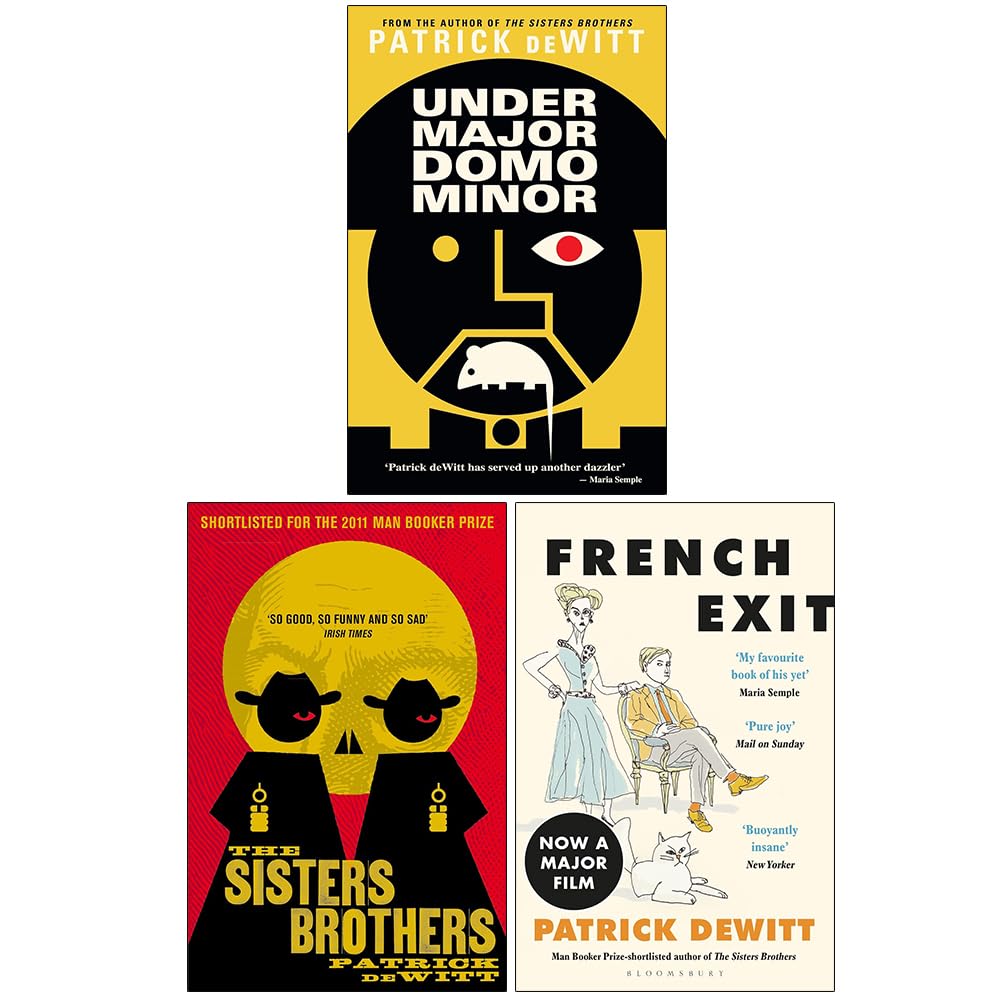 Patrick deWitt 3 Books Collection Set paperback front cover featuring The Sisters Brothers, Undermajordomo Minor, and French Exit
