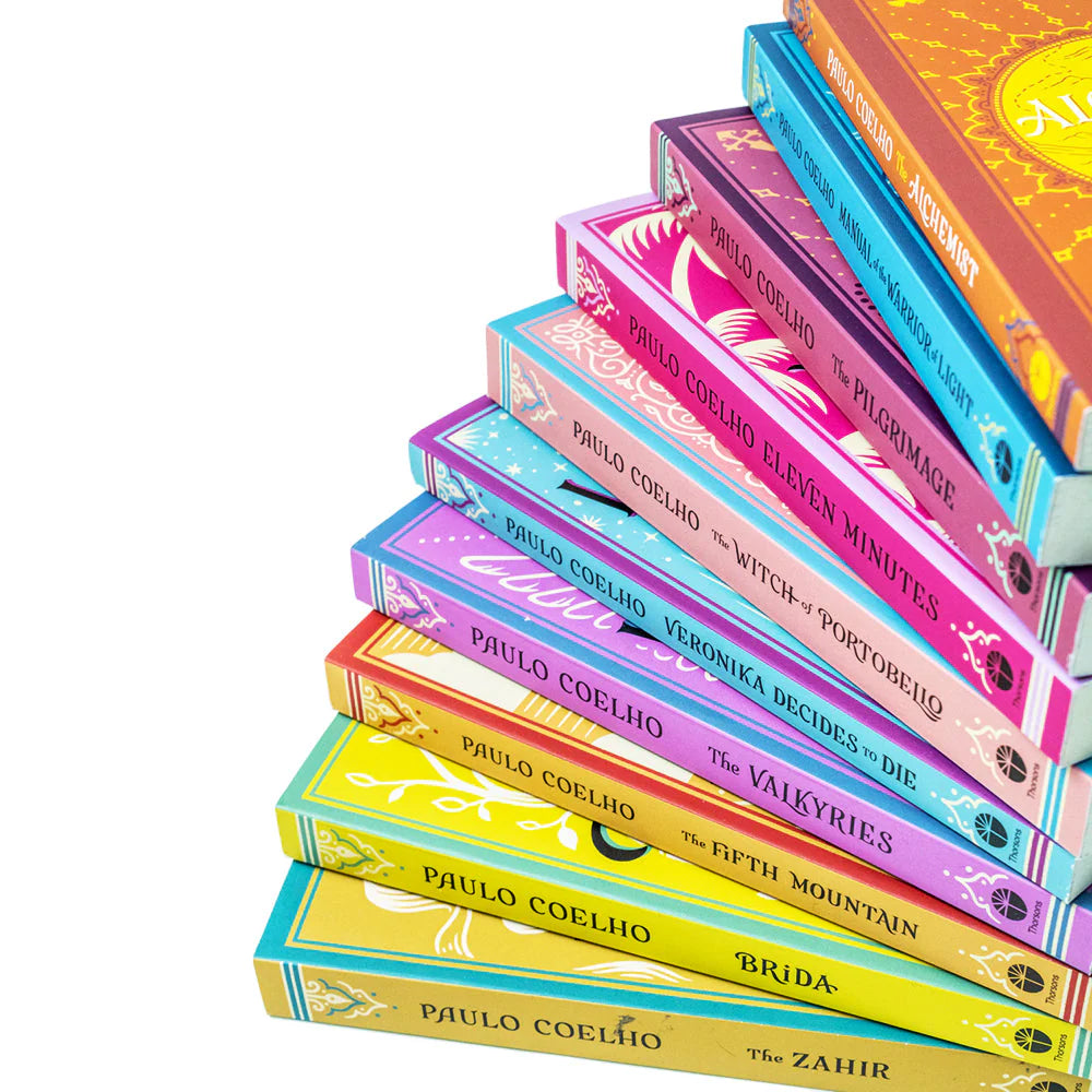 Fanned-out display of all 10 titles in the Paulo Coelho Classics Collection paperback box set