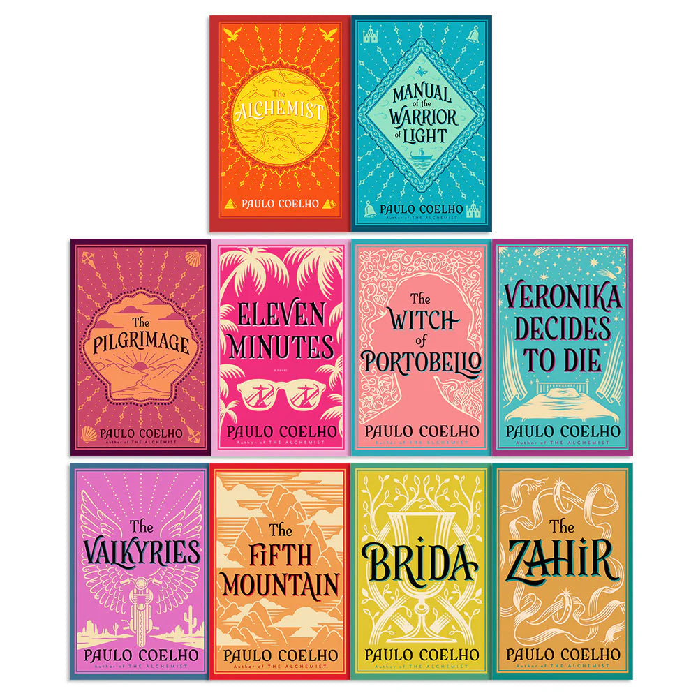 Paulo Coelho 10 Book Set paperbacks laid flat showing The Alchemist and other titles in the collection