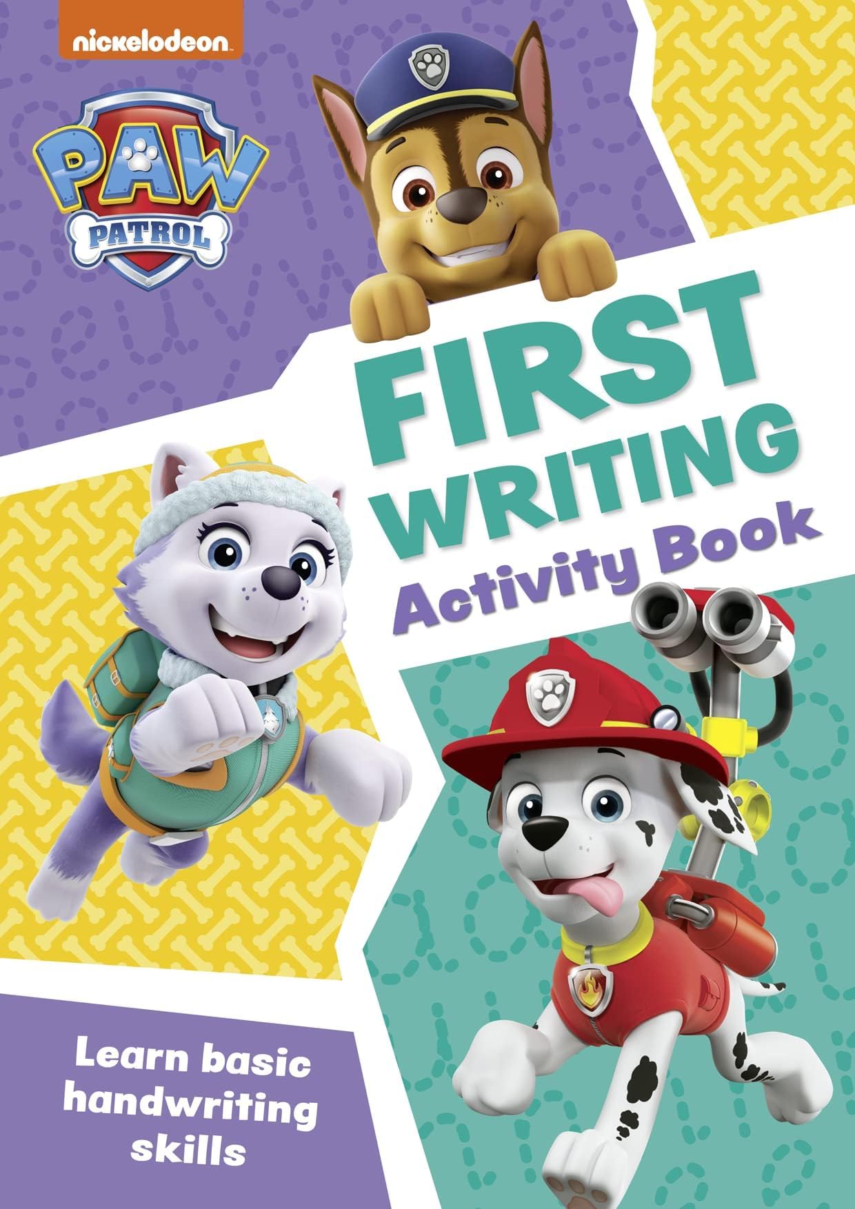 Front cover of PAW Patrol First Phonics Activity Book showing letter-sound activities for ages 3-5