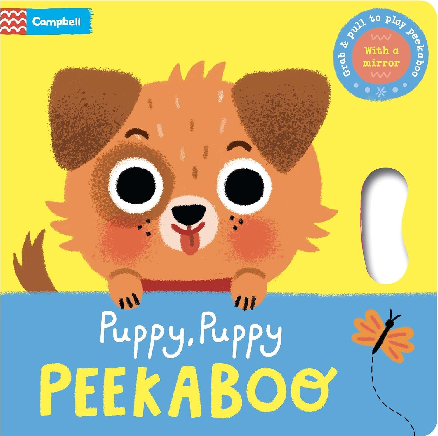 Close-up of the shiny mirror page at the end of a Peekaboo board book by Grace Habib