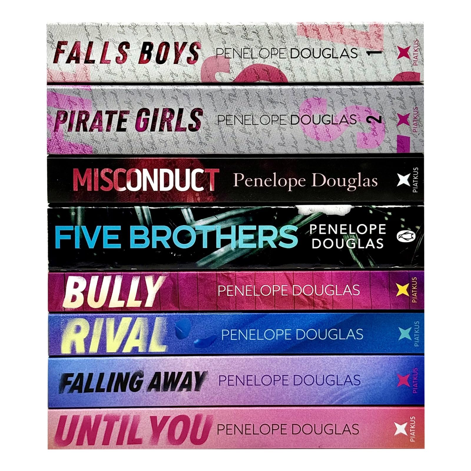 Falling Away by Penelope Douglas, paperback front cover, part of the 8-book collection set