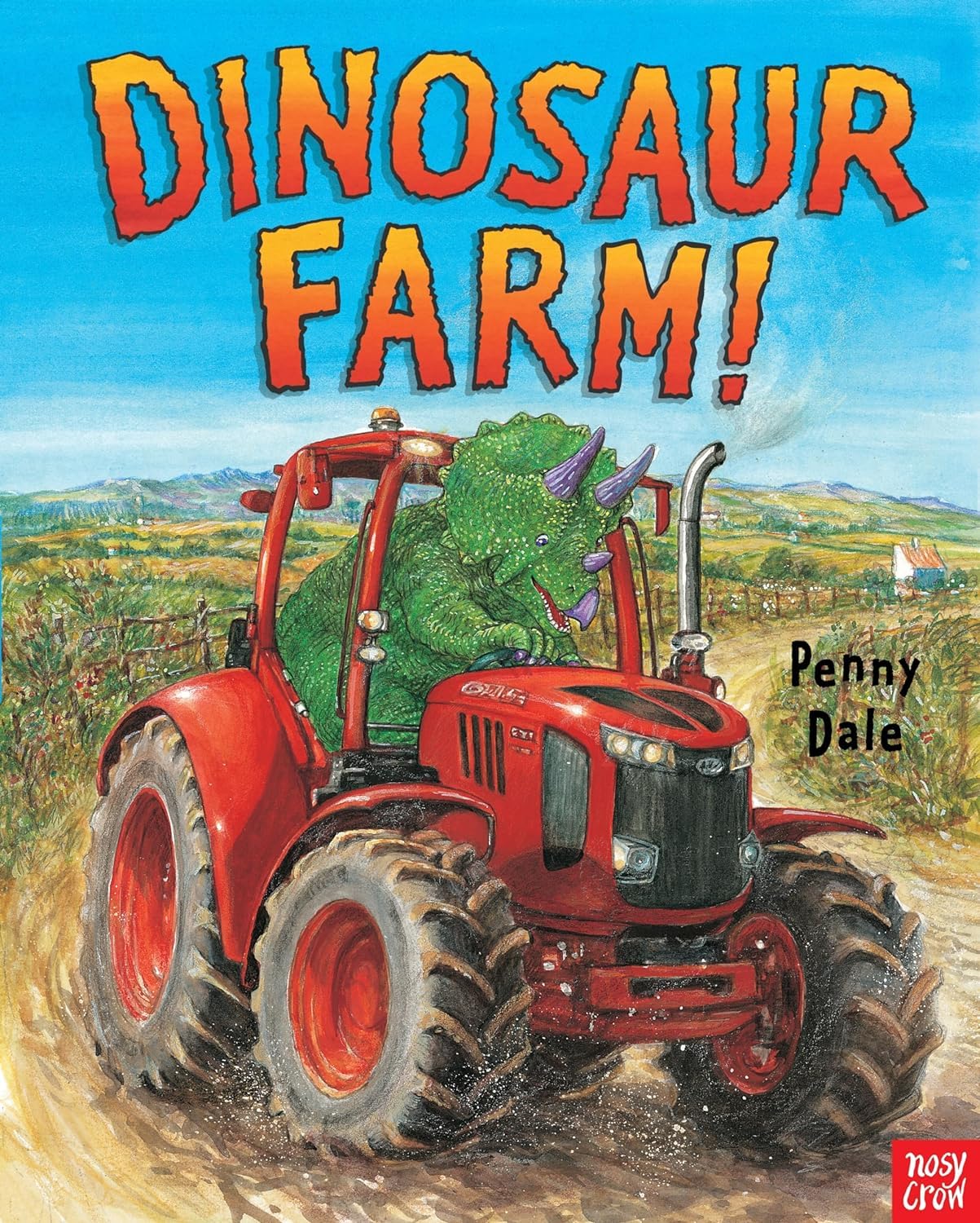 Inside page spread from a Penny Dale Dinosaurs paperback picture book showing colorful dinosaur illustrations