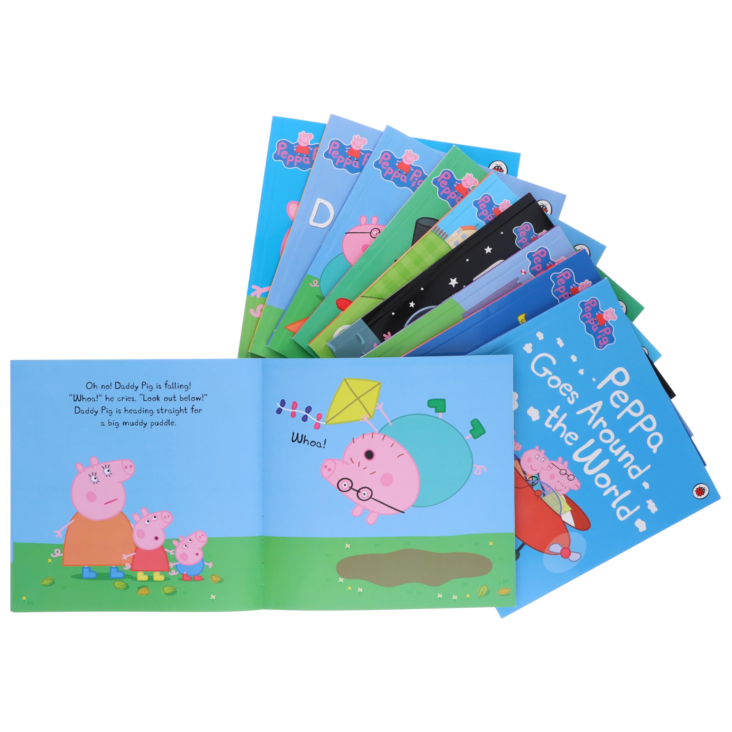 Inside page spread from a Peppa Pig paperback storybook showing illustrations and text