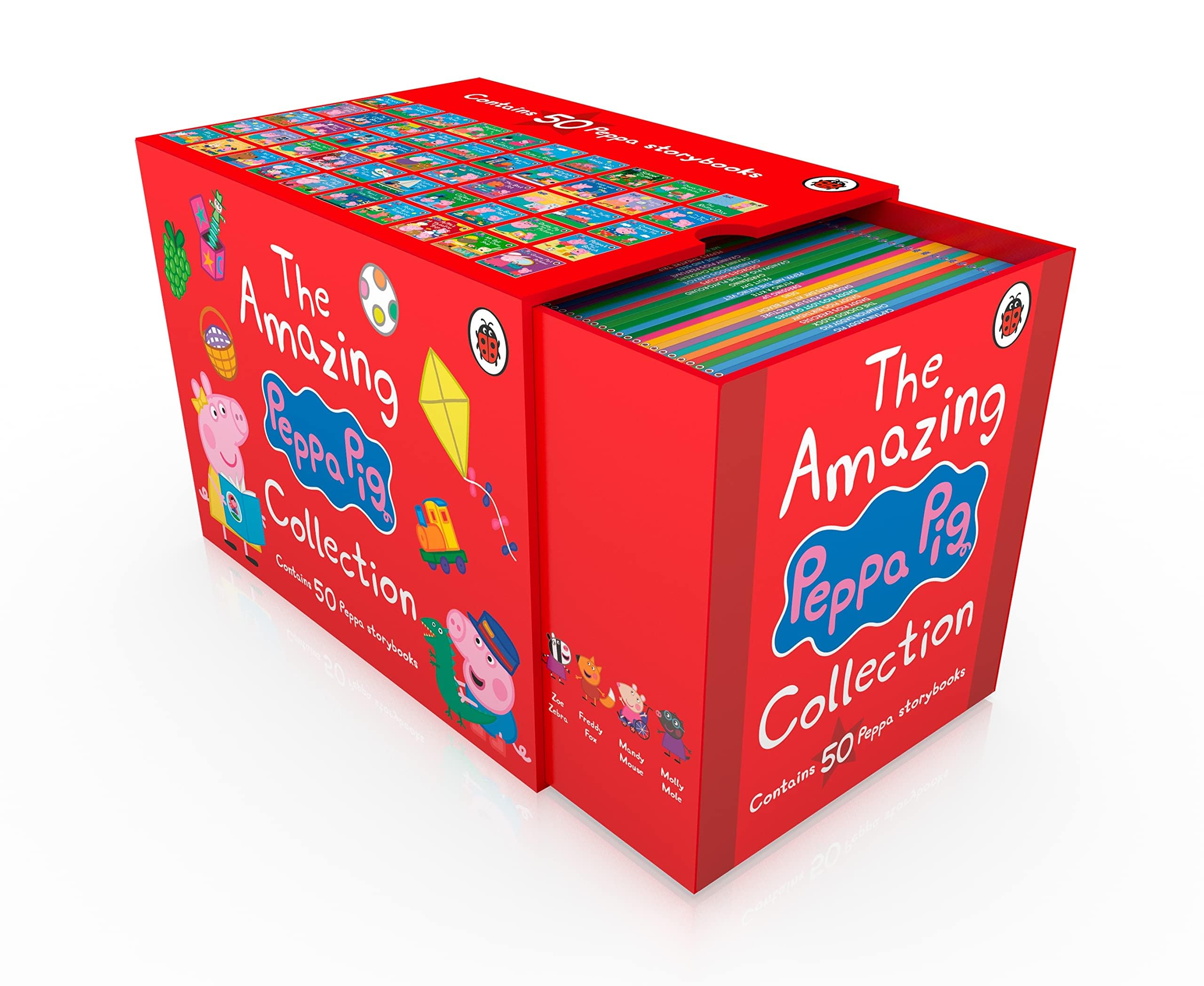 Peppa Pig The Amazing Collection 50 Books Box Set Red Box paperback front cover, ages 0-5