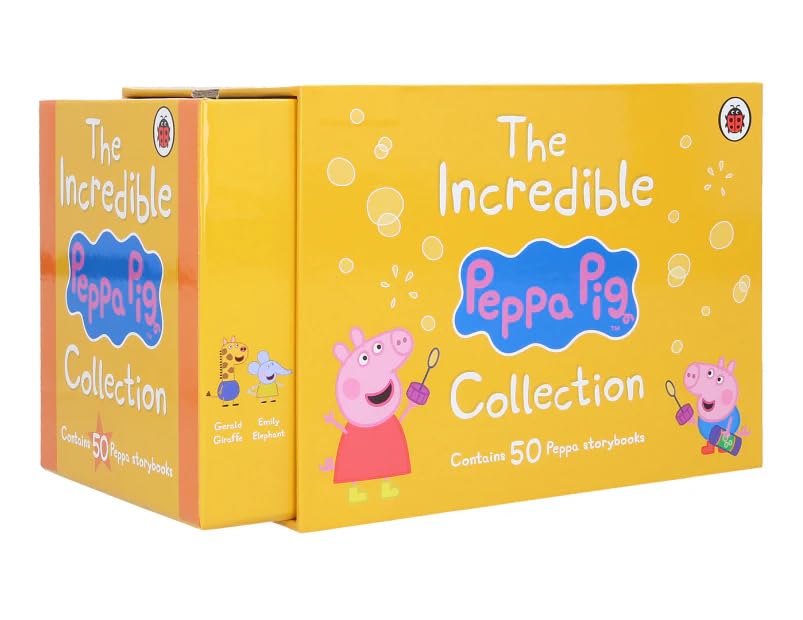 Peppa Pig Storybooks Collection - close-up of individual paperback titles including Babysitting and The Fire Engine