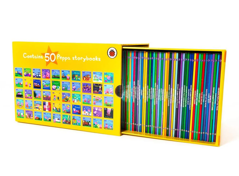 Peppa Pig 50 book set - group of titles arranged showing Grandpa Pig and family story covers