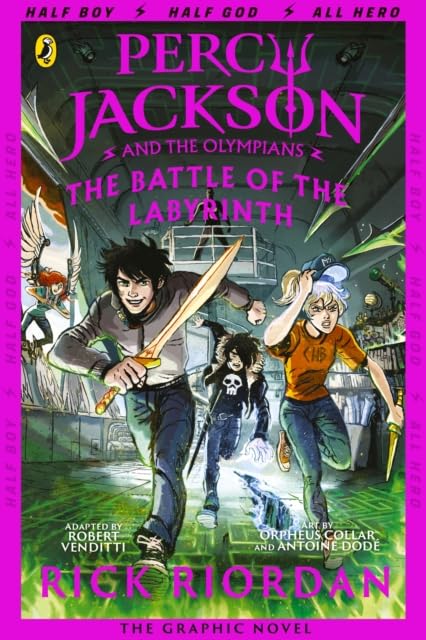 Back cover of a Percy Jackson graphic novel paperback showing synopsis and series branding