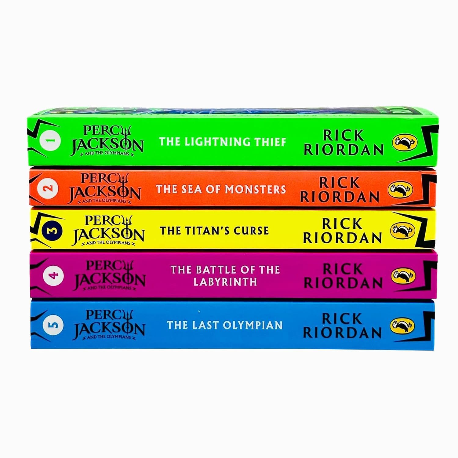 Percy Jackson and the Olympians paperback set, The Lightning Thief cover close-up
