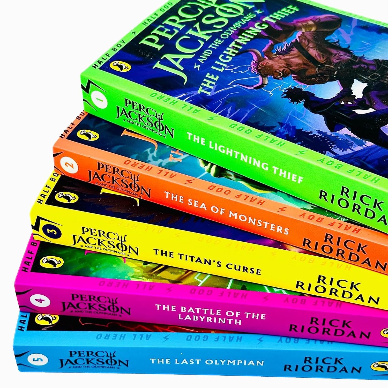 Percy Jackson and the Olympians 5-book set, all five paperback covers fanned out together