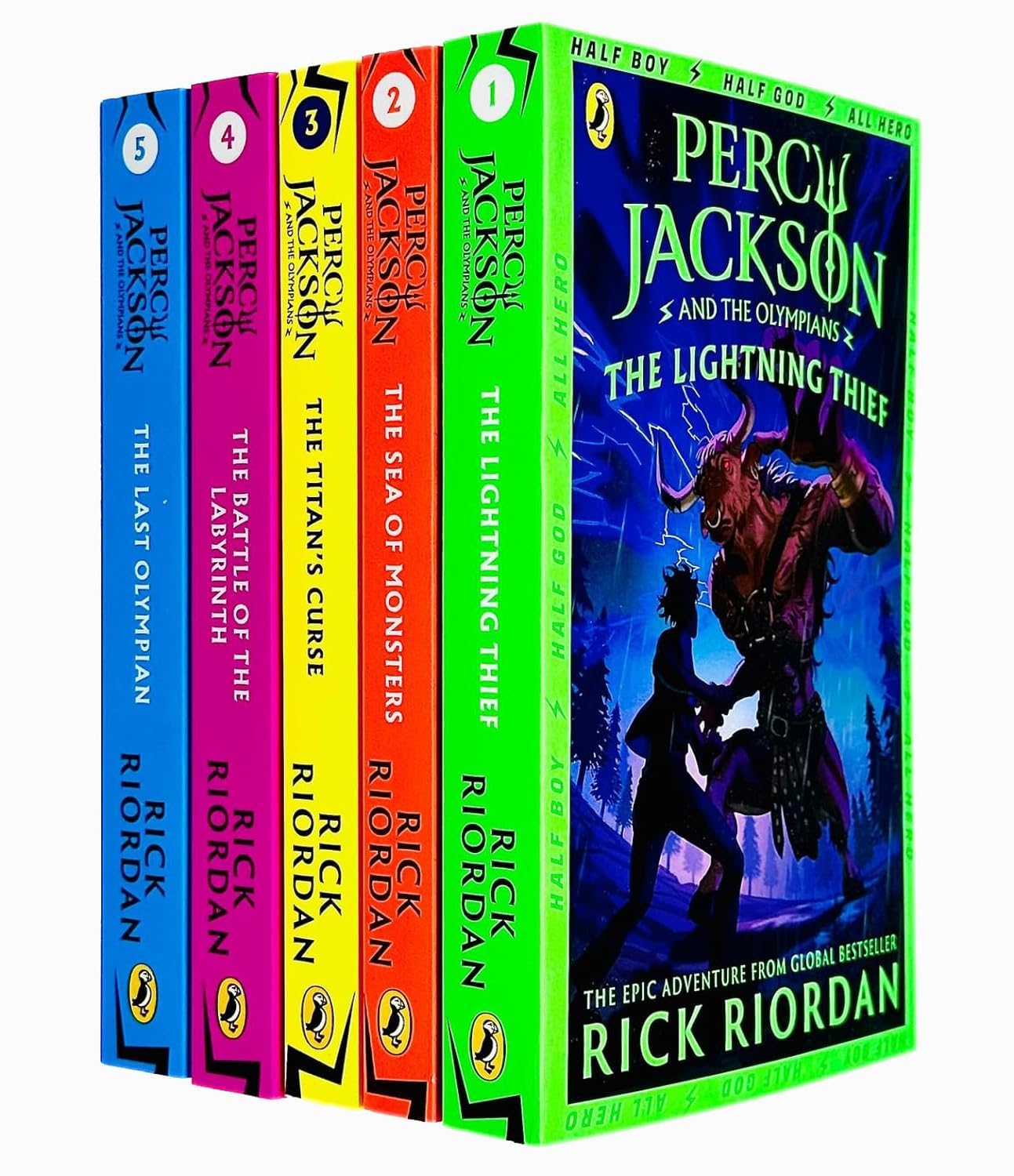 Percy Jackson and the Olympians 5 Books Collection Set by Rick Riordan, paperback, front cover