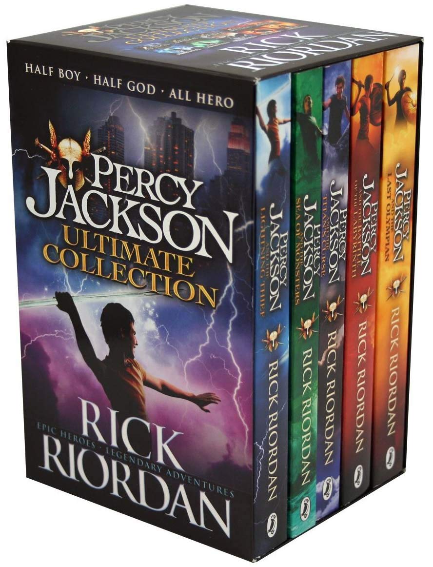 Percy Jackson & the Olympians 5-book paperback box set by Rick Riordan showing all five covers fanned out together