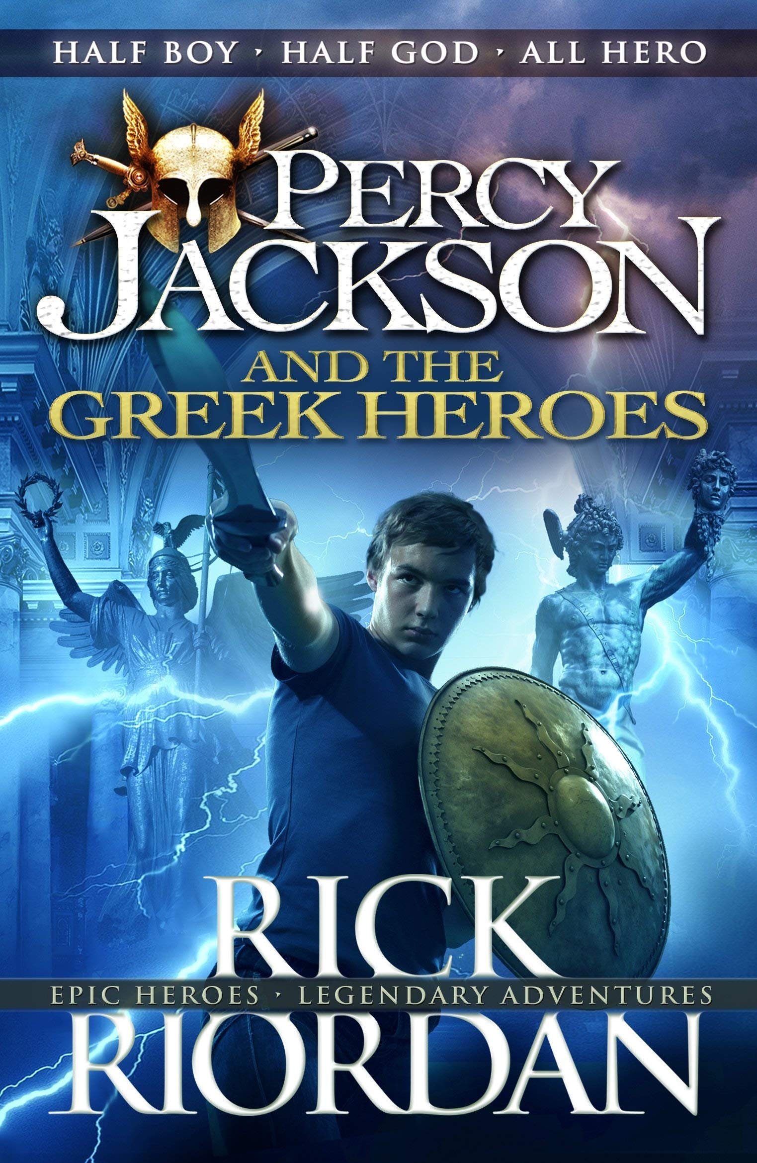 Percy Jackson and the Greek Heroes and Percy Jackson and the Greek Gods paperback books fanned out showing cover artwork
