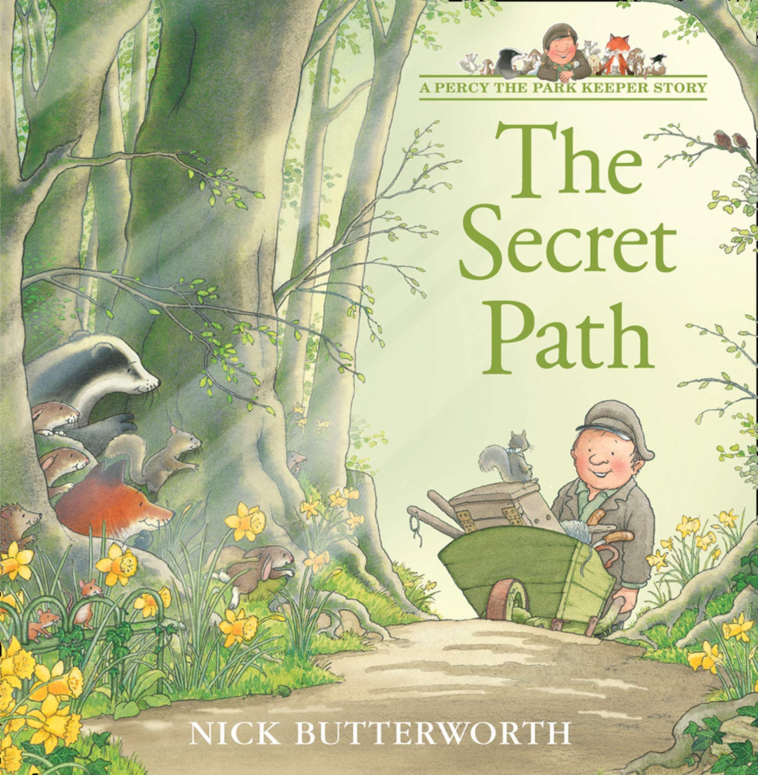 Inside page spread from a Percy the Park Keeper picture book showing illustrated artwork
