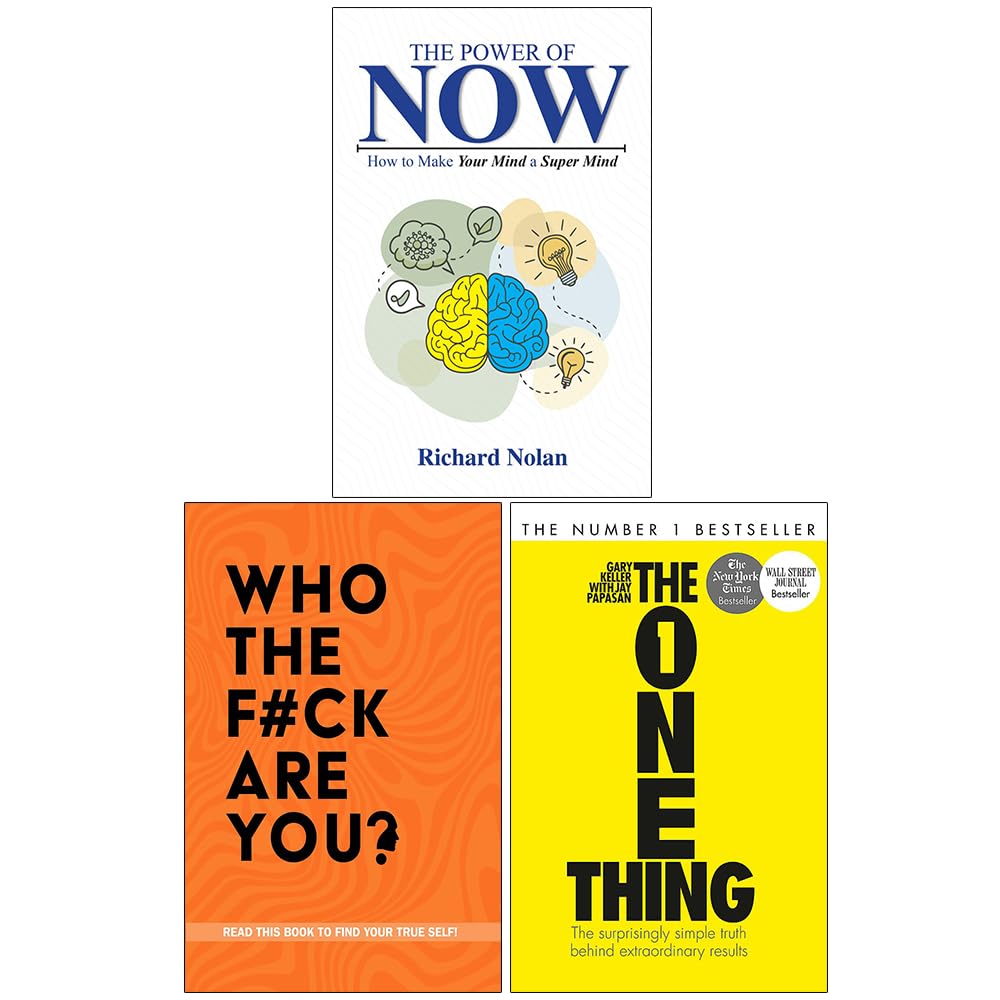 Front cover of Personal Growth & Self Improvement 3 Books Collection Set featuring The Power of Now, Who The F*ck Are You?, and The One Thing paperbacks