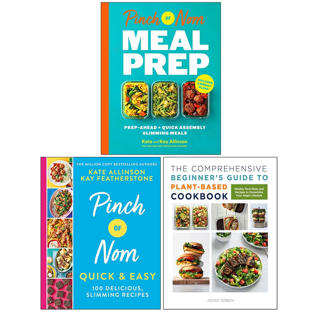 Pinch of Nom Meal Prep, Quick & Easy and Plant-Based Cookbook 3 book set front covers, brand new paperback