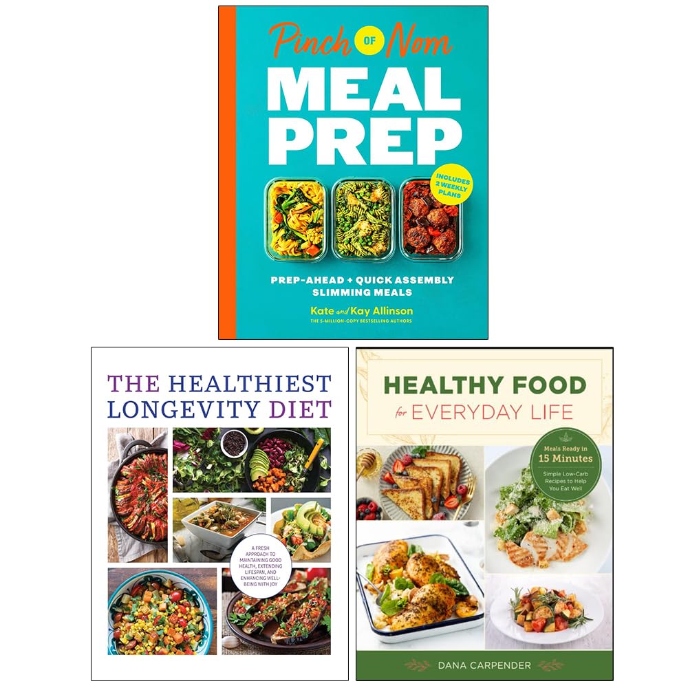 Front cover of Pinch of Nom Meal Prep, Longevity Diet & Healthy Everyday Recipes 3 book paperback collection set