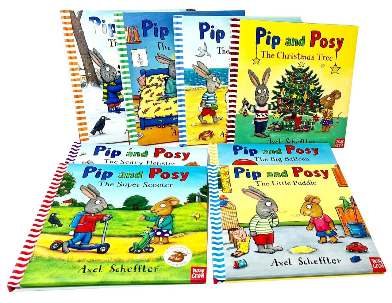 The six Pip and Posy board books fanned out, displaying titles including The Big Balloon, The Bedtime Frog, and The Super Scooter.