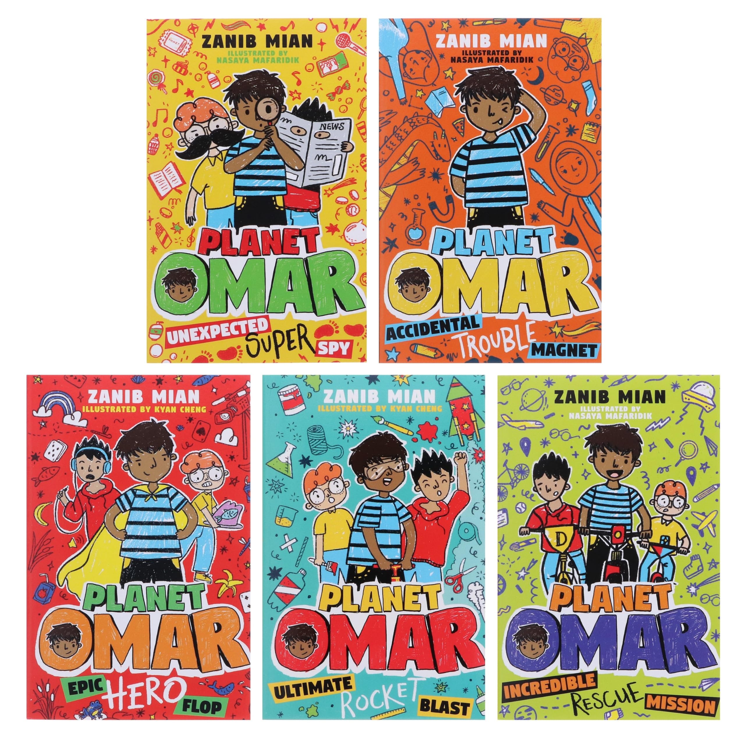 Planet Omar 5 Books Collection Set - all five paperback titles fanned out showing spines and covers