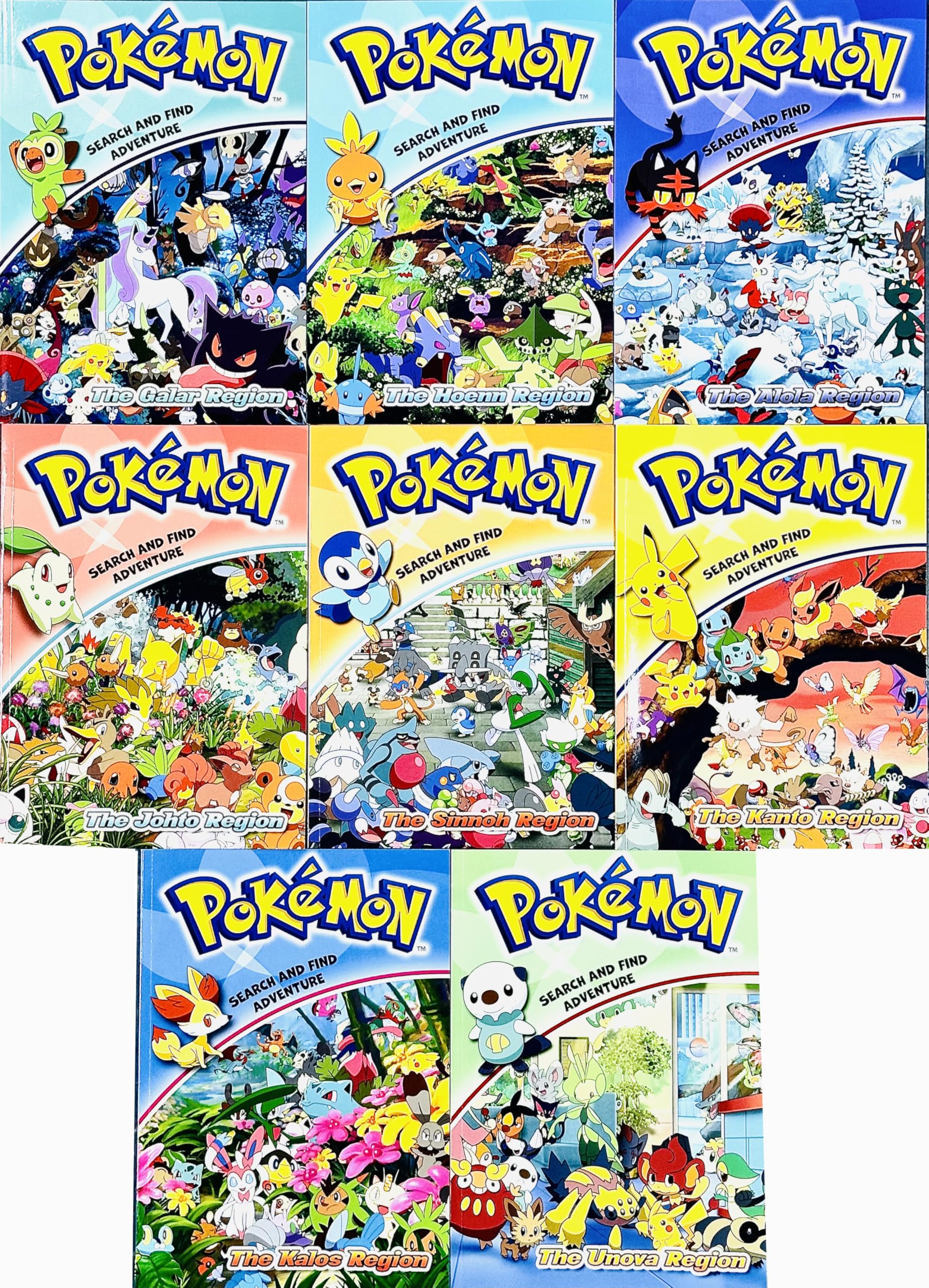 Back cover detail of the Pokémon Search and Find Adventure 8 Books Collection Set paperback showing series description