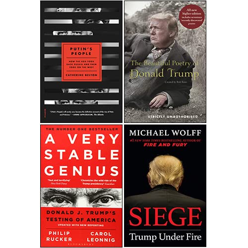 Political Collection 4 books paperback set front cover featuring Putin's People, Siege, A Very Stable Genius and The Beautiful Poetry of Donald Trump