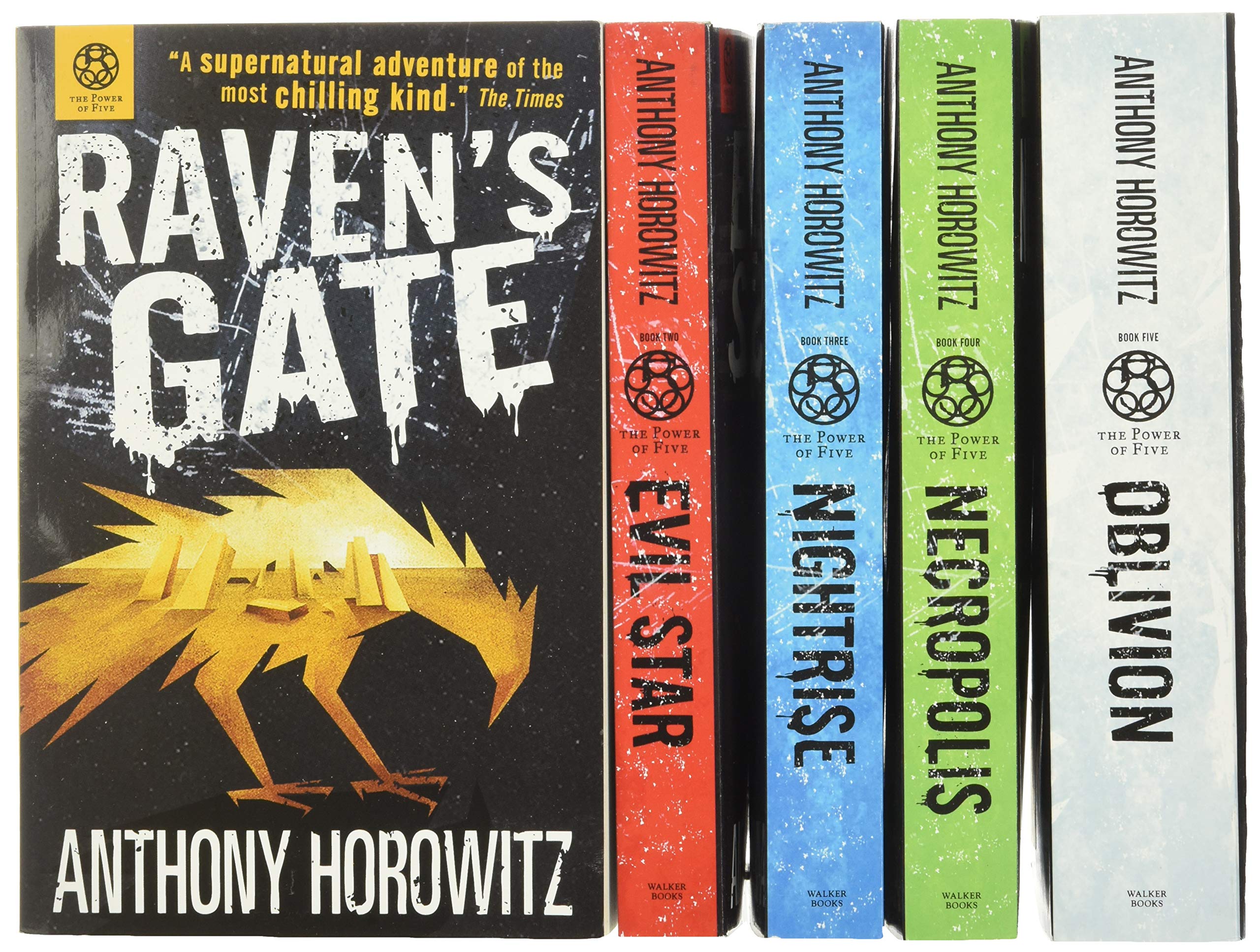 Power of Five 5-book paperback collection set by Anthony Horowitz stacked together, Young Adult fantasy thriller series