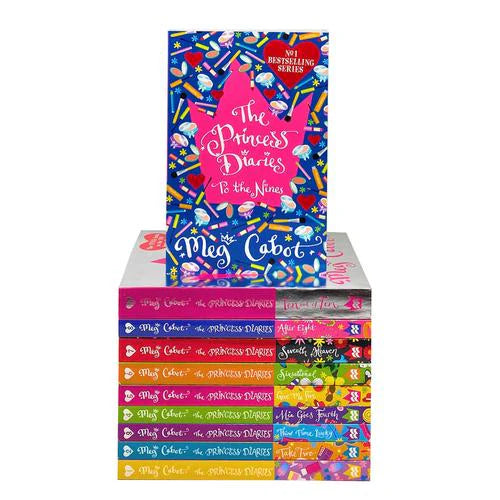 The Princess Diaries paperback collection by Meg Cabot - all ten books fanned out showing spines and covers