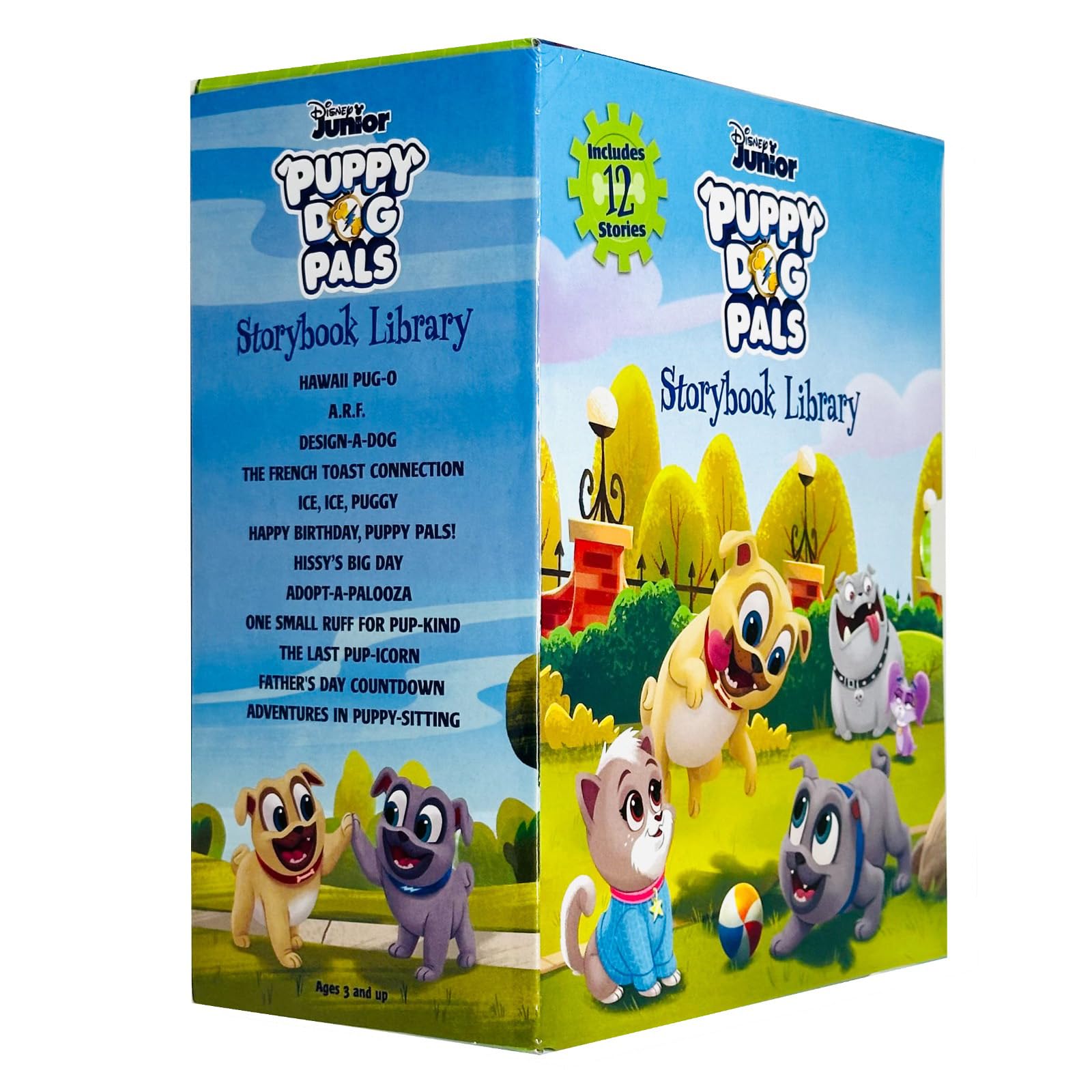 All 12 hardcover Puppy Dog Pals storybooks fanned out, including Hawaii Pug-O and The Last Pup-Icorn