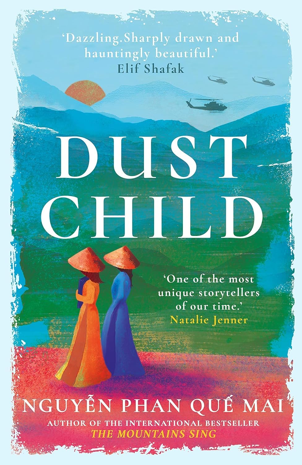 Front covers of Dust Child and The Mountains Sing by Nguyen Phan Que Mai displayed side by side on a neutral background.