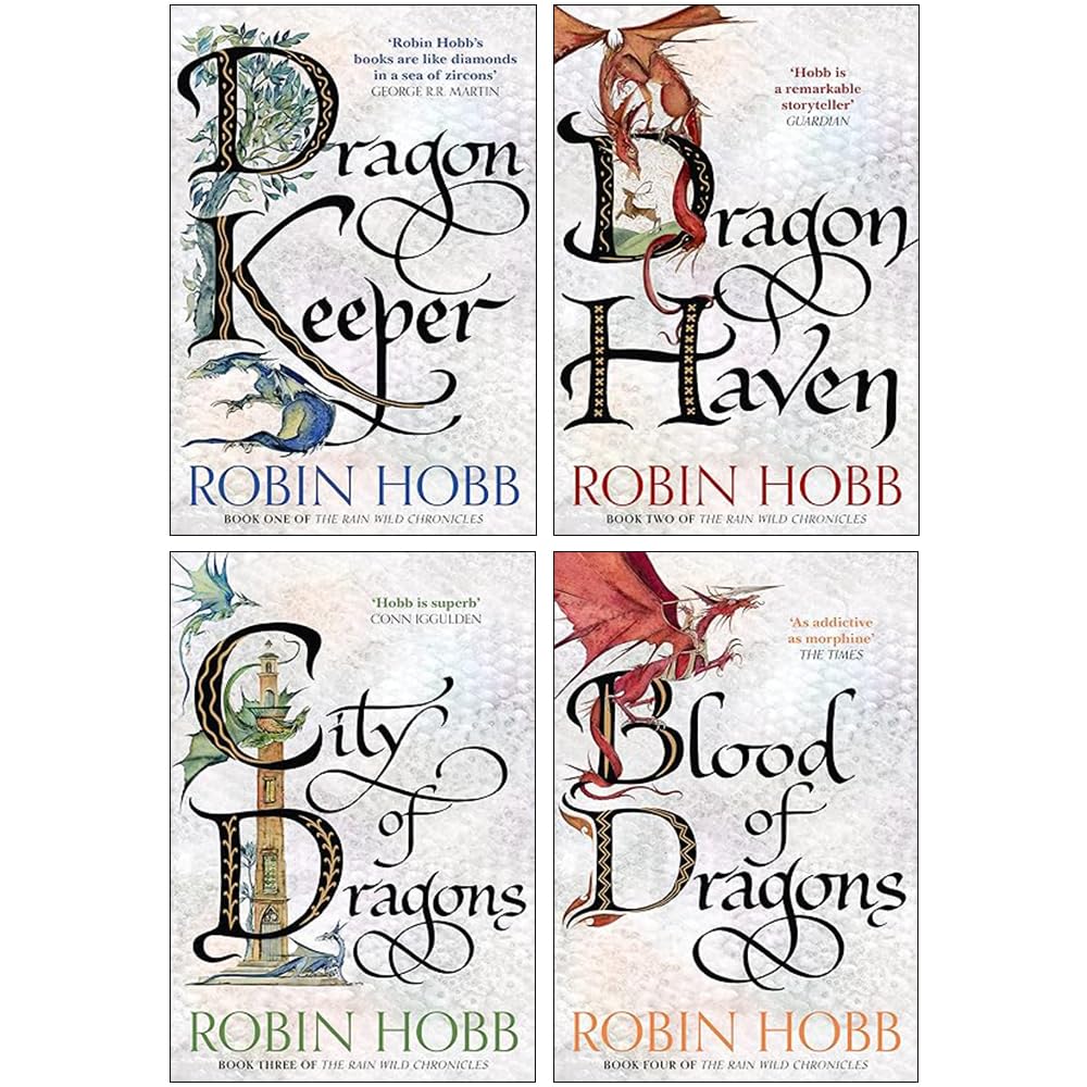 Front cover of The Rain Wild Chronicles 4-book paperback collection set by Robin Hobb, featuring Dragon Keeper artwork