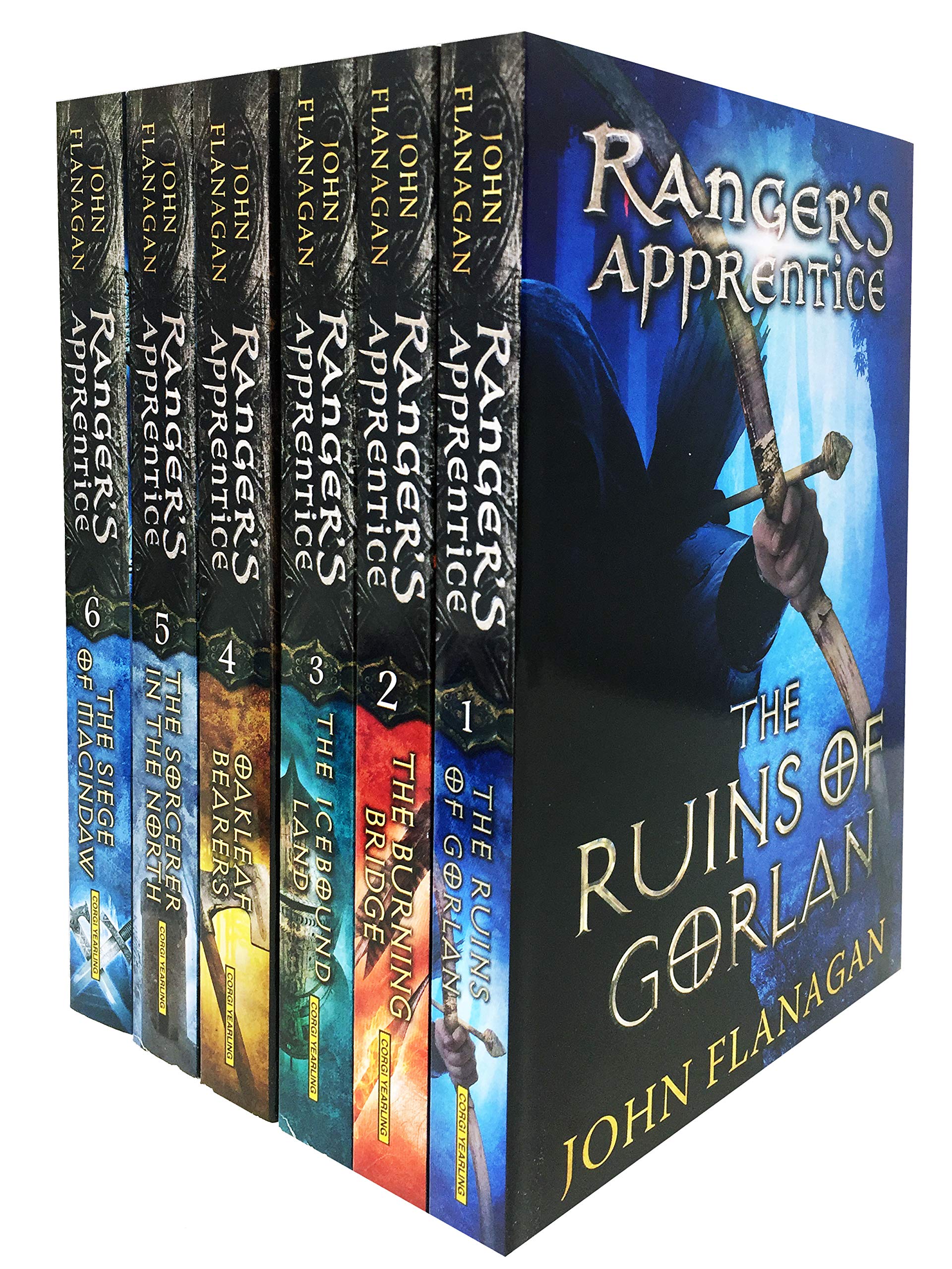 Ranger's Apprentice 6 books collection set by John Flanagan, all six paperback covers shown together, Young Adult fantasy series.