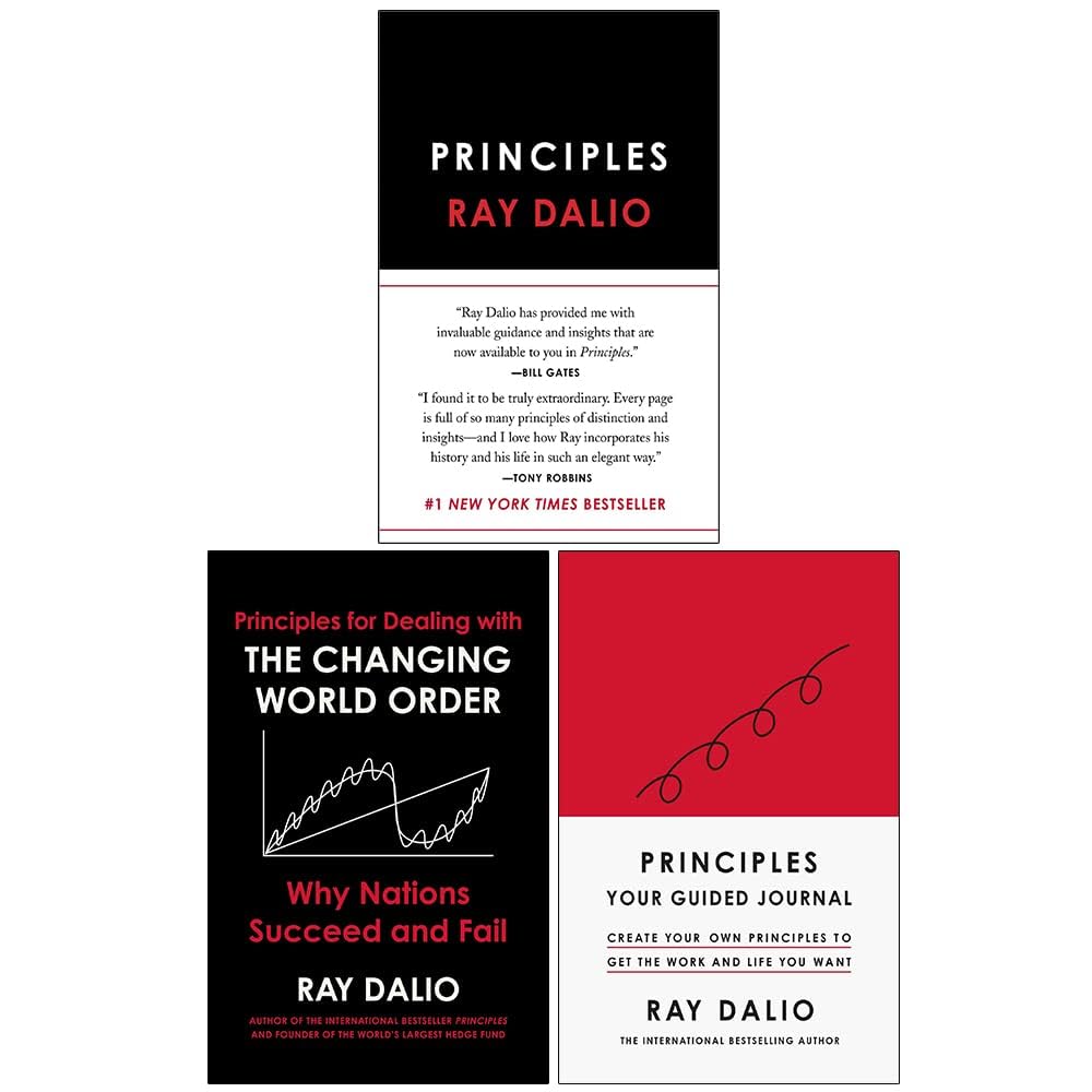 Front cover view of the Ray Dalio Principles 3 Books Collection Set in hardback, shown on a shelf.