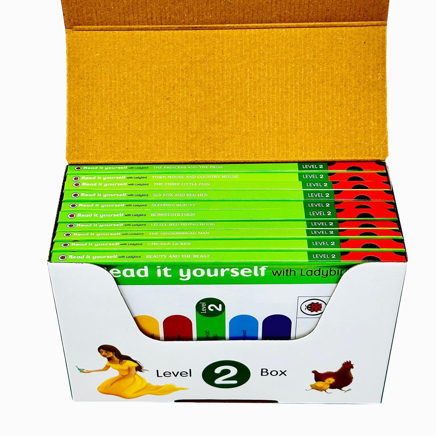 Ladybird Read It Yourself Level 2, 10 Books Collection Box Set, Ages 5-7, Paperback — stacked view of the 10 paperback books showing individual cover illustrations.
