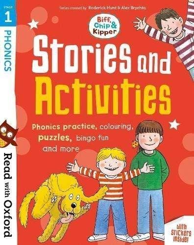 Stack of all six Read with Oxford Biff, Chip and Kipper phonics paperbacks viewed from the side