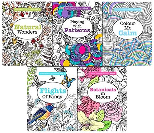 Really Relaxing Colouring 5 Books Collection Set by Elizabeth James, paperback, front covers of all five adult coloring titles shown together.