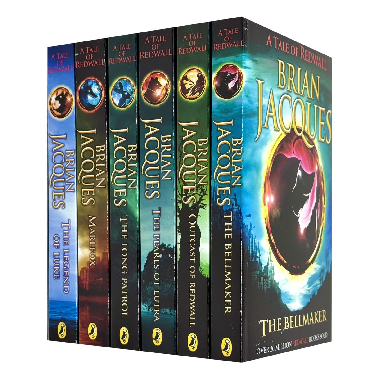 Front cover view of the Redwall Series Books 7-12 by Brian Jacques, six-book paperback collection set with colorful cover art