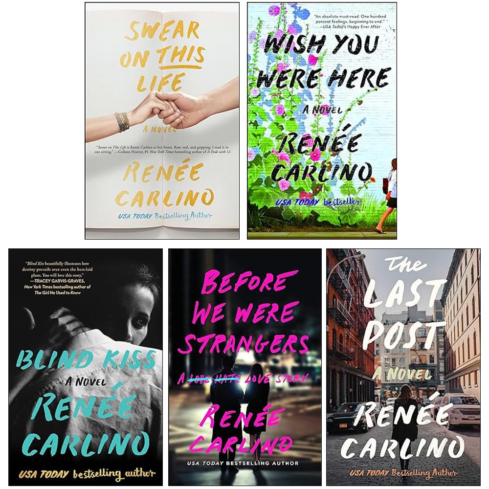 Renée Carlino 5 Books Collection Set paperback front cover featuring Wish You Were Here, The Last Post, Swear on This Life, Before We Were Strangers, and Blind Kiss
