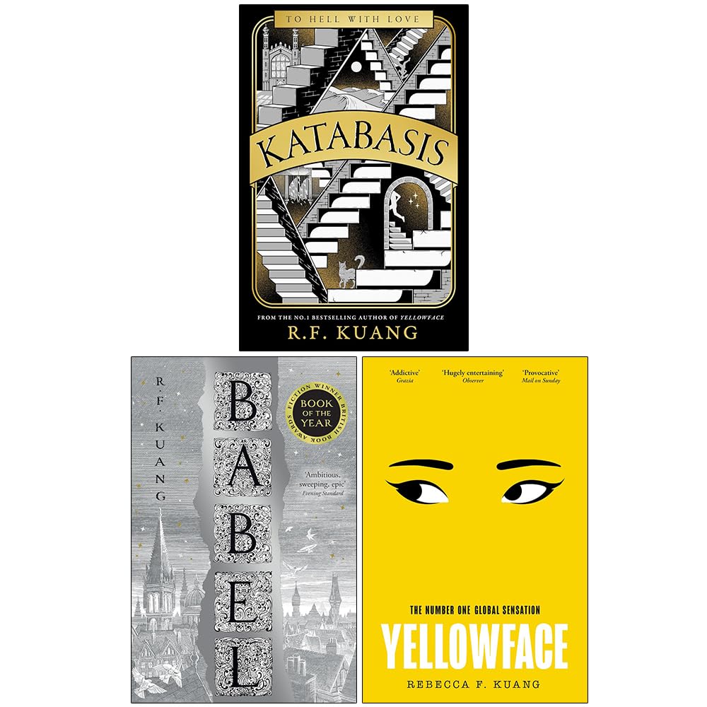 R.F. Kuang 3 Books Collection Set front cover featuring Katabasis, Babel, and Yellowface in mixed hardback and paperback format