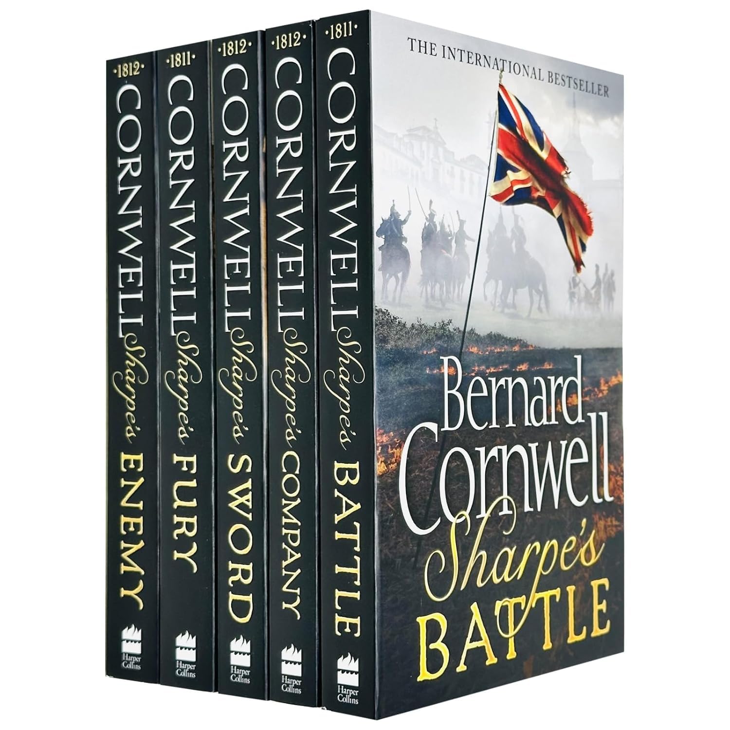 Richard Sharpe Series 10 book paperback set by Bernard Cornwell shown fanned out together