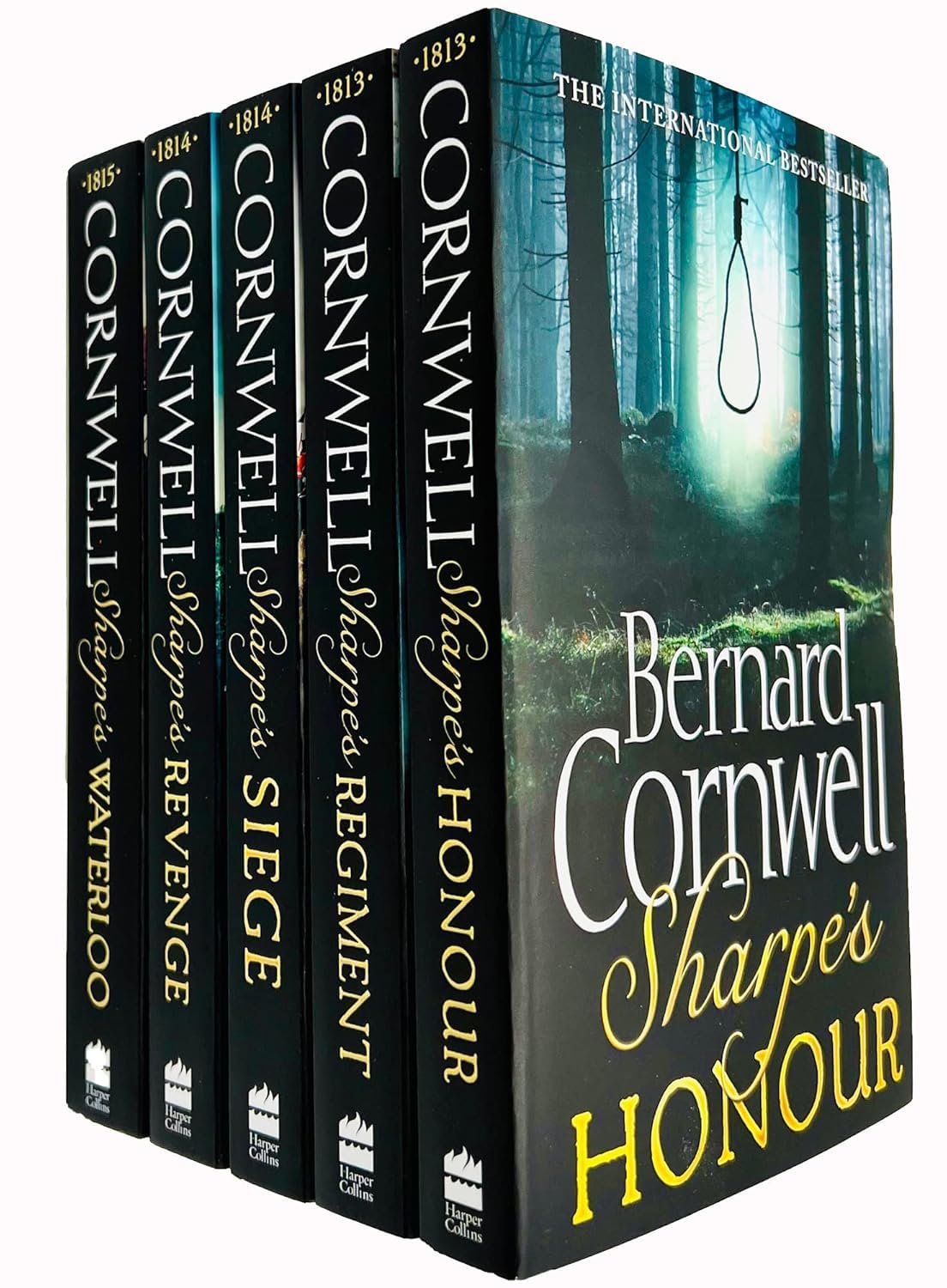 Back cover and spines of the Richard Sharpe Series 10 book paperback collection by Bernard Cornwell