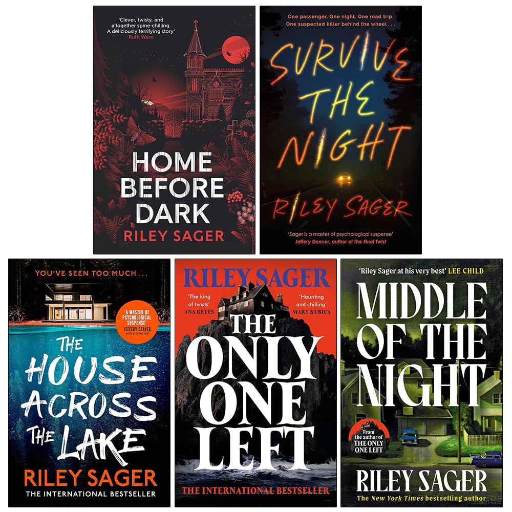 Riley Sager 5 Books Collection Set paperback front covers including Home Before Dark and Survive the Night
