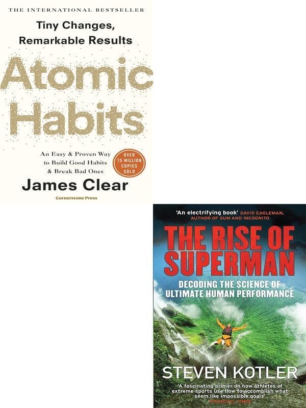 The Rise of Superman by Steven Kotler and Atomic Habits by James Clear paperback set - front covers