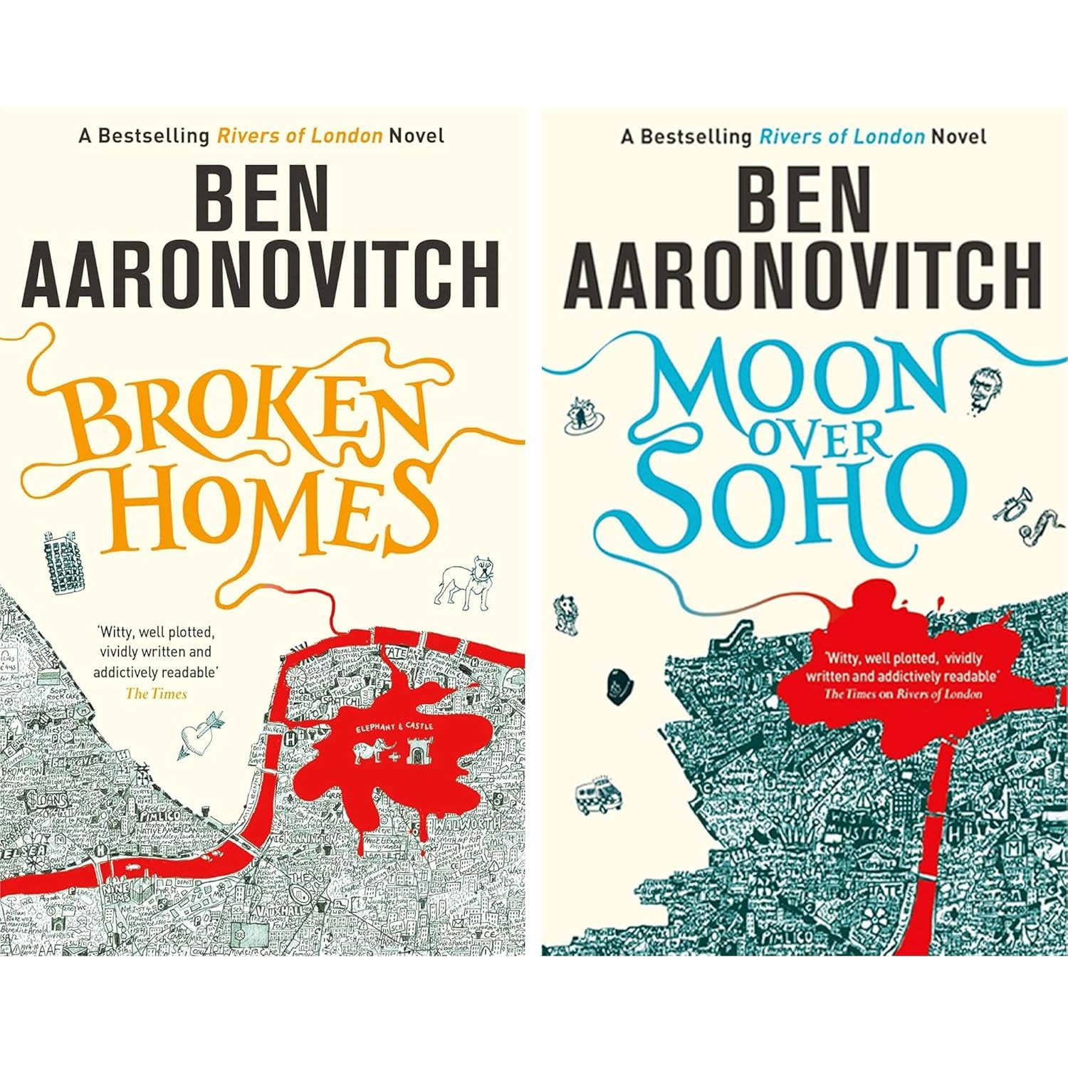Rivers of London series paperback covers - close-up of Broken Homes and Foxglove Summer titles