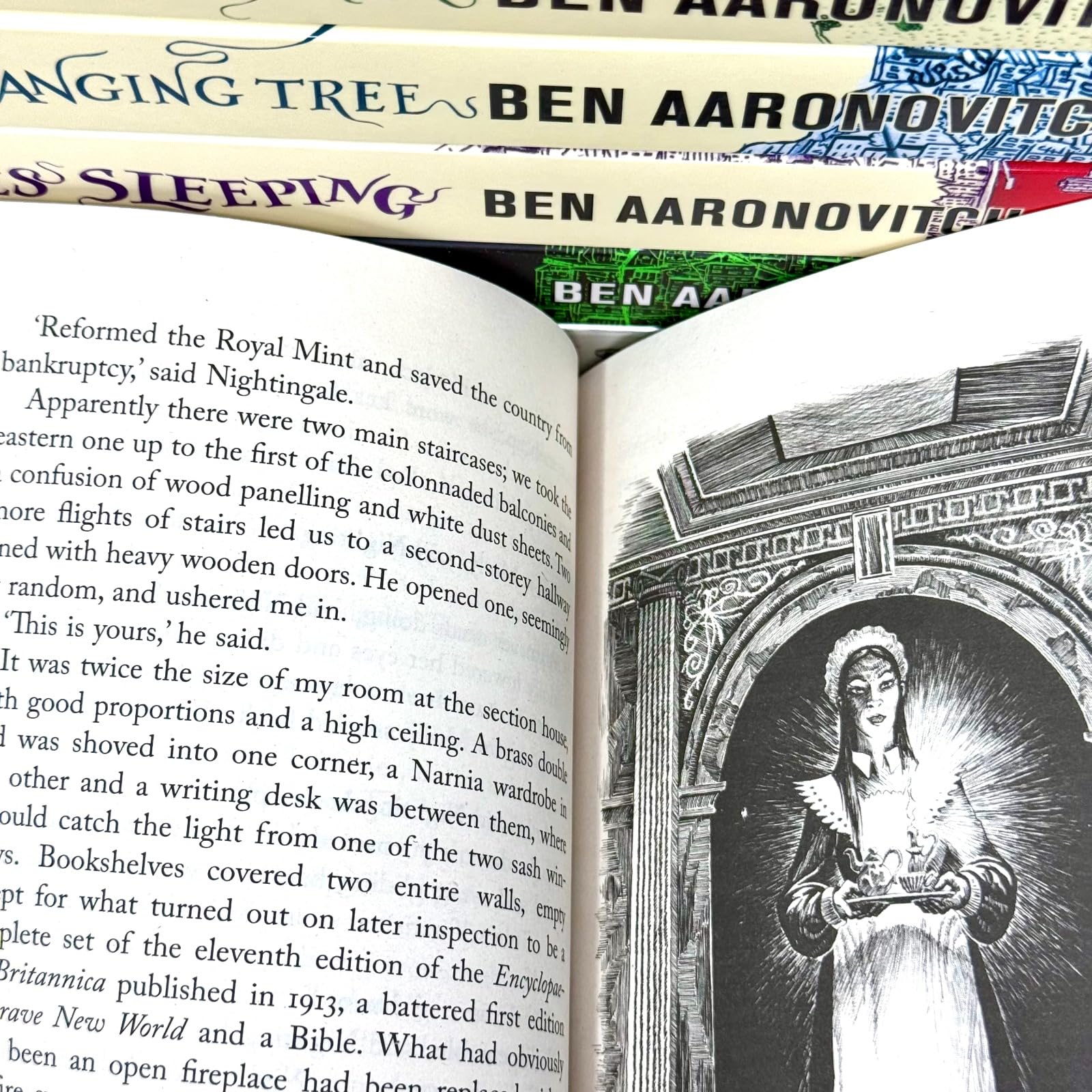 Foxglove Summer and The Hanging Tree paperback covers from the Rivers of London 9 book set