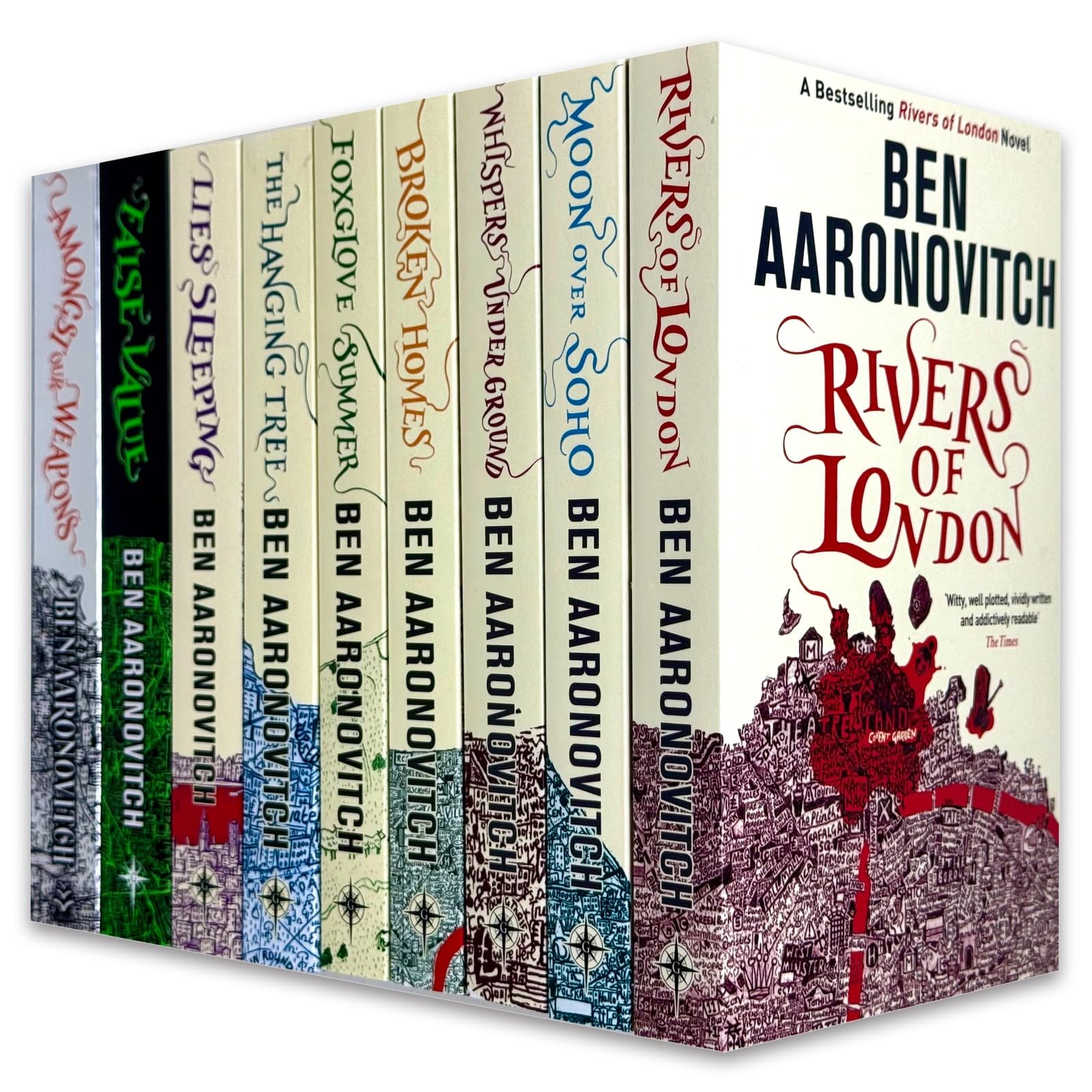 Rivers of London 9 book paperback collection set by Ben Aaronovitch, front covers fanned out